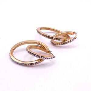 14k Gold Vintage Double Hoop and Diamond Chips Signed SLC